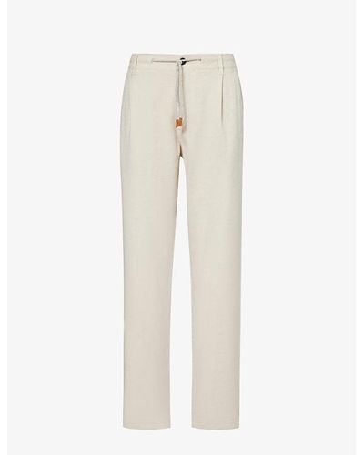 Eleventy Drawstring-waist Straight-leg Linen-blend Pants - Natural