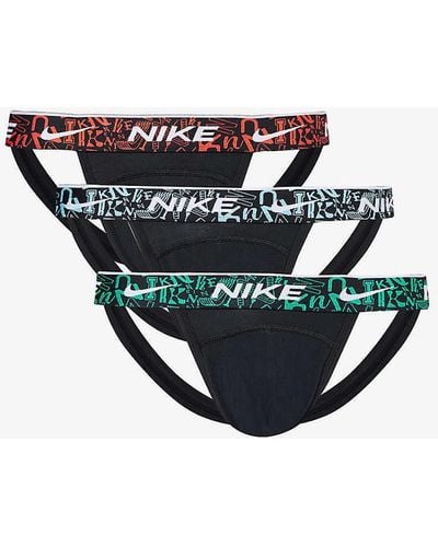 Nike Logo-waistband Pack Of Three Stretch-cotton Jockstraps - Black