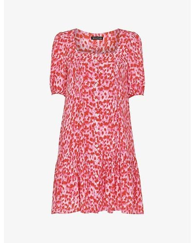 Whistles Abstract-print Puff-sleeved Woven Mini Dress - Red