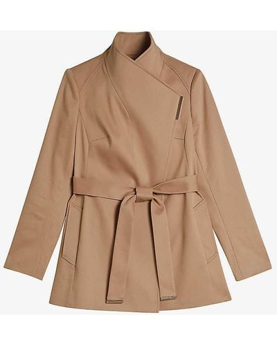 Ted Baker Rosiaas Wrap-front Hip-length Cotton Trench Coat - Natural