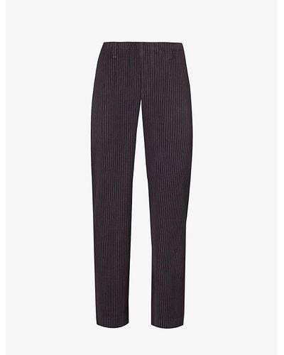 Homme Plissé Issey Miyake Pleated Straight-leg Regular-fit Knitted Pants - Blue