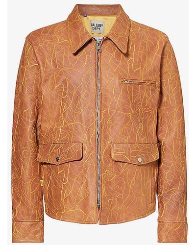 GALLERY DEPT. Brand-patch Contrast-stitched Leather Jacket - Orange
