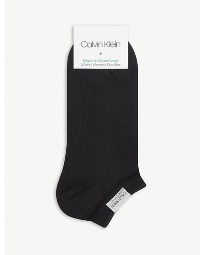 Calvin Klein Logo-embroidered Organic Cotton-blend Socks Pack Of Two - Black