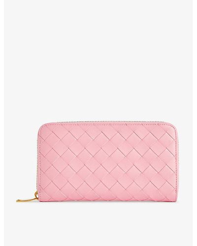 Bottega Veneta Intrecciato Zipped Leather Wallet - Pink