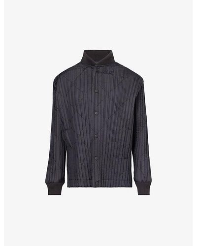 Homme Plissé Issey Miyake Pleated Stand-collar Padded Knitted Jacket - Blue