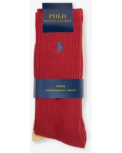 Polo Ralph Lauren Logo-embroidered Crew-length Pack Of Three Cotton-blend Socks