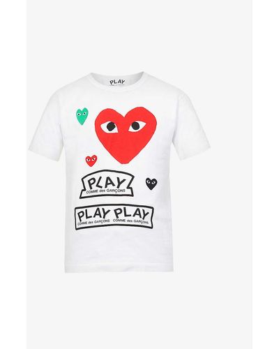 COMME DES GARÇONS PLAY Hearts & Play Logo-print Cotton-jersey T-shirt - White