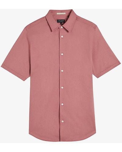 Ted Baker Short-sleeved Cotton-jersey Shirt - Pink