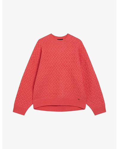 Ted Baker Morlea Horizontal-stitch Stretch Wool-blend Sweater - Red