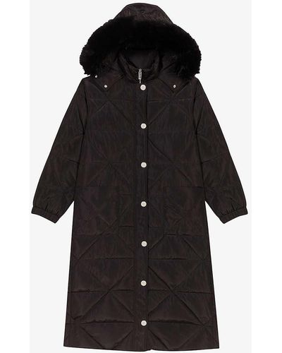 Maje Greigy Faux Fur-trim Long Quilted Shell Coat - Black