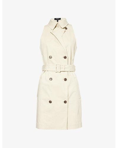 Theory Sleeveless Double-breasted Stretch-cotton Trench Mini Dress - Natural