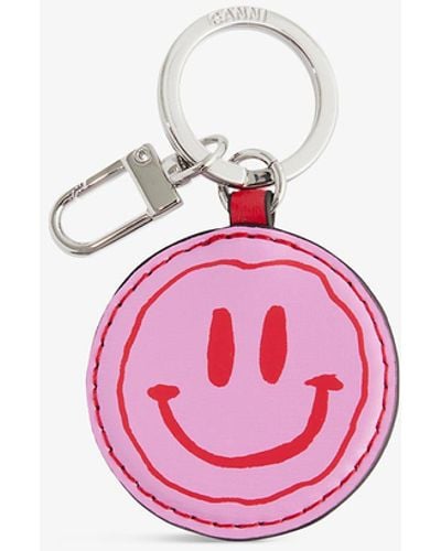 Ganni Smiley Recycled-leather Keyring - Pink