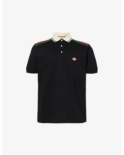 Gucci Brand-appliqué Striped-trim Cotton-jersey Polo Shirt - Black
