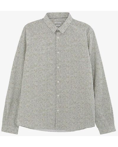 IKKS Floral-print Slim-fit Cotton Shirt - Grey