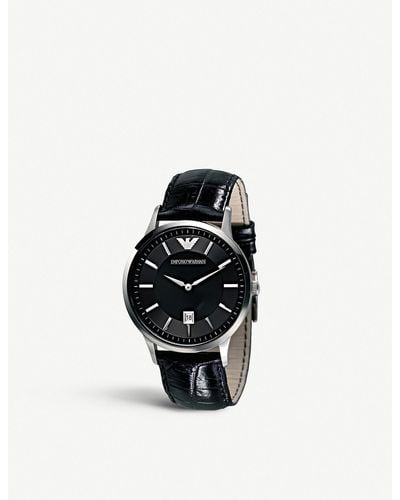 Emporio Armani Ar2411 Stainless Steel And Leather Watch - Black