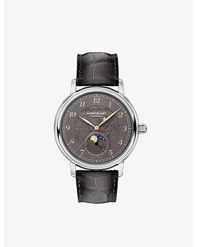 Montblanc 130959 Star Legacy Moonphase Limited-edition Stainless-steel And Alligator-embossed Leather Automatic Watch - Gray