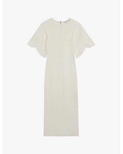 Ted Baker Raelea Fluted-sleeve Slim-fit Stretch-knit Midi Dress - White
