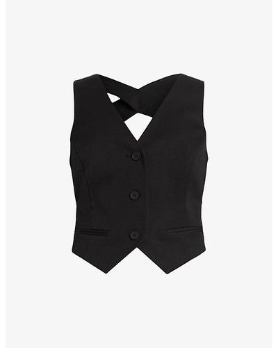 AllSaints Nellie Slim-fit V-neck Stretch Recycled-polyester Waistcoat - Black