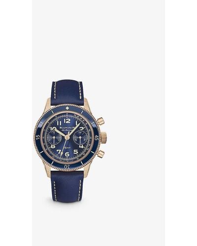 Blancpain Ac03 36b40 63a Air Command 18ct Rose-gold And Leather Automatic Watch - Blue