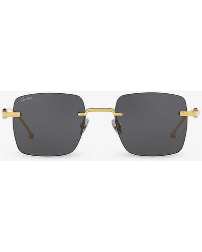 Cartier 6l001668 Ct0403s Rectangle-frame Titanium Sunglasses - Grey