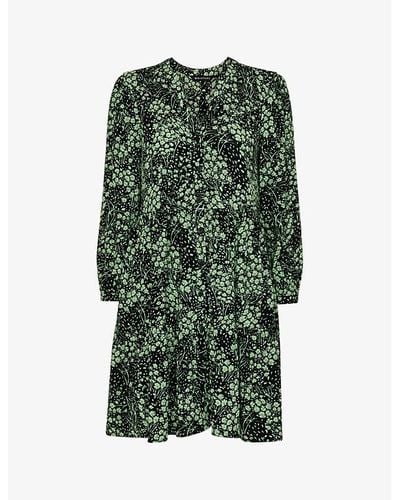 Whistles Floral-print V-neck Woven Mini Dress - Green