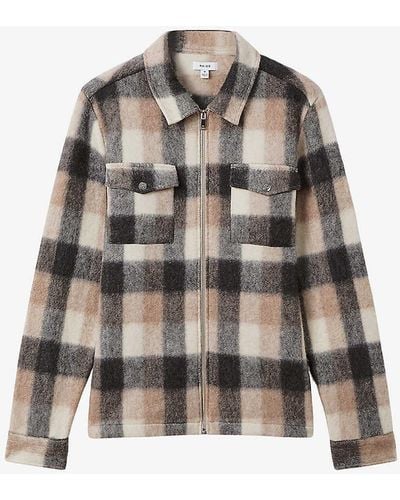 Reiss Stamford Checked Brushed Woven Overshirt X - Grey