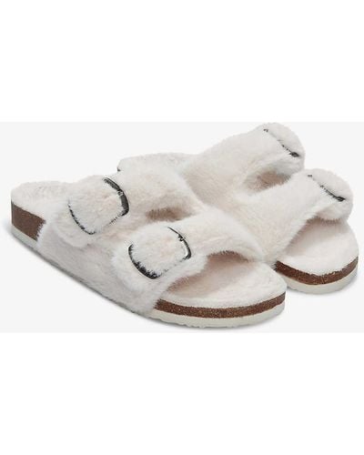 The White Company Double-buckle Faux-fur And Cork Slides - White