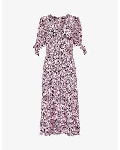Whistles Neave Leopard Print Woven Midi Dress - Purple