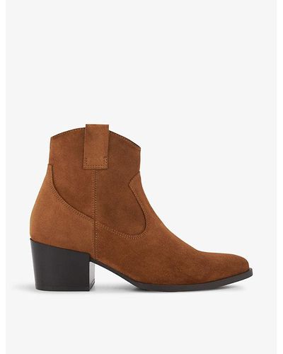 Dune Possible Western Suede Heeled Ankle Boots - Brown