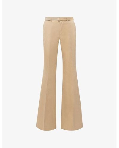 Sacai Detachable-belt Wide-leg High-rise Cotton-blend Pants - Natural
