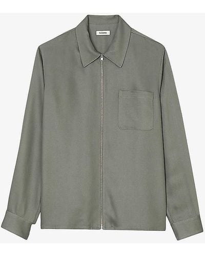 Sandro Chemise Patch-pocket Regular-fit Woven-blend Jacket - Grey