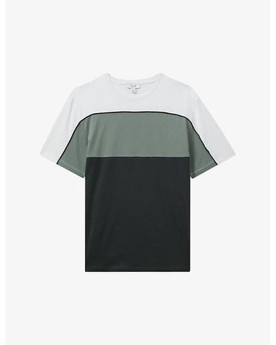 Reiss Woods Colour-block Short-sleeve Cotton T-shirt - Green