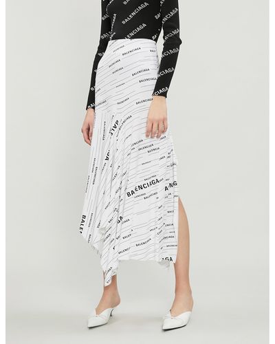 Balenciaga Volant Asymmetric Printed Stretch-jersey Skirt - White