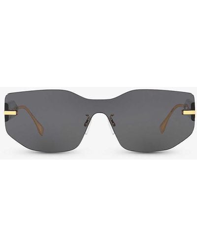 Fendi Fn000634 Fe40066u Rectangle-frame Tinted Metal Sunglasses - Grey