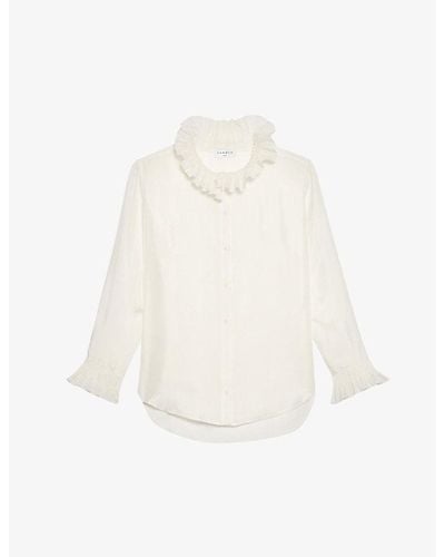 Sandro Haby Ruffled Collar Silk Shirt - White