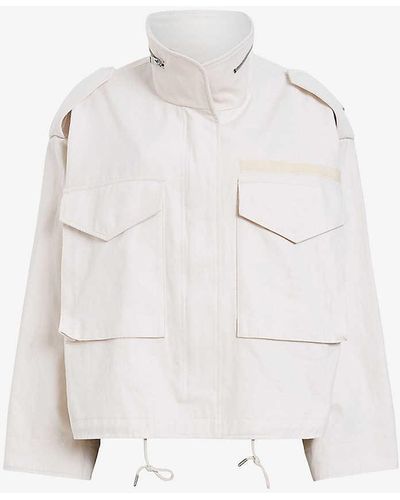 AllSaints Amelia High-neck Cropped Organic-cotton Jacket - White