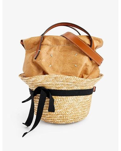 Maison Margiela Tural/brown Hat Logo-embroidered Straw Top-handle Bag - Multicolor