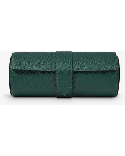 Smythson Unisex Panama Leather Watch Roll 20cm - Green
