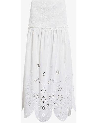 AllSaints Alex Embroidered-broderie Cotton Midi Skirt - White