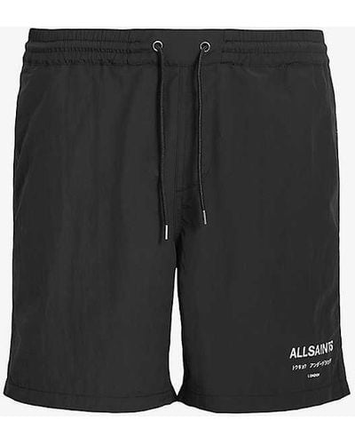AllSaints Underground Logo-print Recycled-polyamide Swim Shorts X - Black