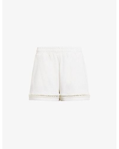 AllSaints Ewelina Lila Ladder-trim High-rise Organic-cotton Shorts - White