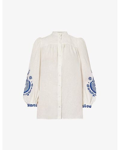 Weekend by Maxmara Carnia Brand-embroidered Regular-fit Linen Shirt - White