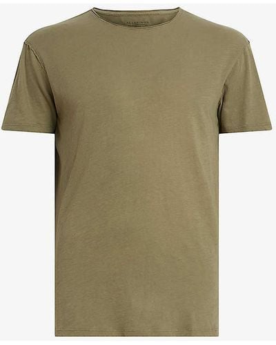 AllSaints Figure Raw-edge Regular-fit Organic-cotton T-shirt - Green