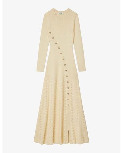 Sandro Button-embellished Knitted Maxi Dress - Natural