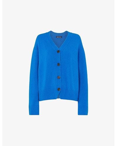 Whistles Textured Wool-blend Knitted Cardigan - Blue