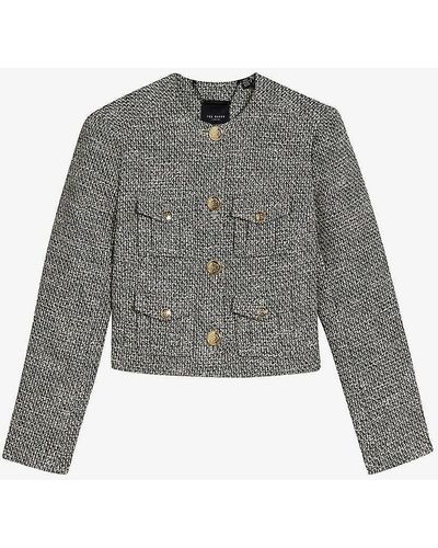 Ted Baker Faraae Boucle Patch-pocket Cotton-blend Jacket - Grey