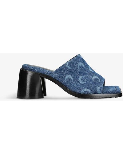 Marine Serre Moon-print Slip-on Denim Heeled Mules - Blue
