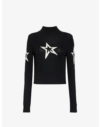Perfect Moment Star-pattern High-neck Wool Knitted Sweater - Black
