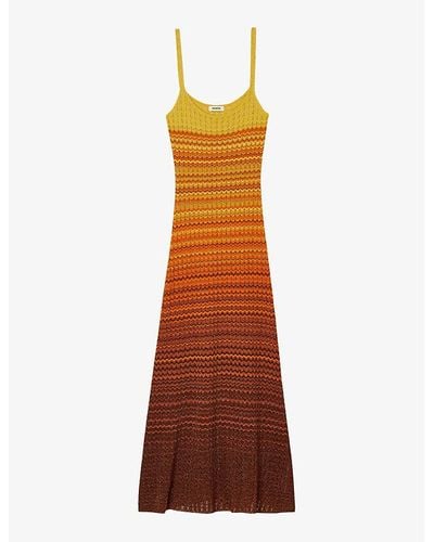Sandro Zig-zag Weave Knitted Maxi Dress - Brown