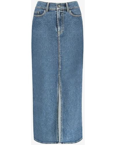 Ro&zo High-rise Calf-length Stretch-denim Maxi Skirt - Blue